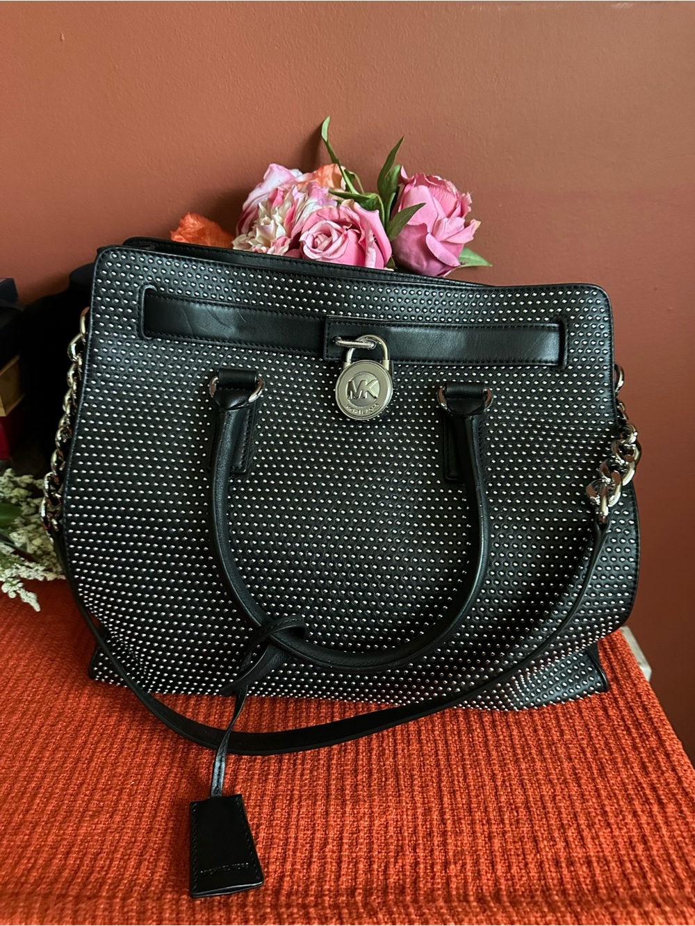 Rare Michael Kors Black Studded Satchel Handbag